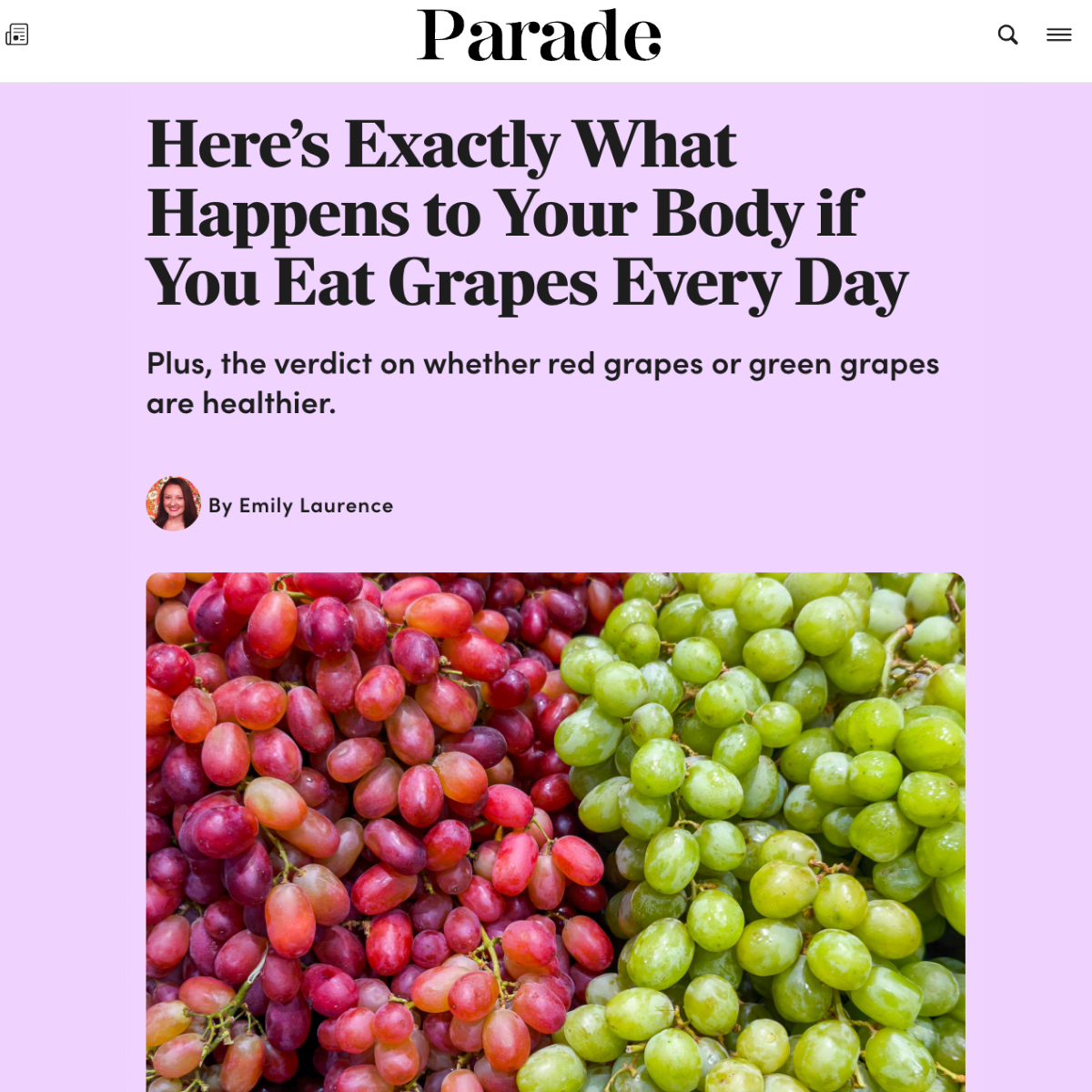 René Ficek Shares the Health Benefits of Grapes on Parade Magazine